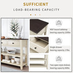Retro Design Console Table with Two Open Shelves, Pine Solid Wood Frame and Legs for Living Room