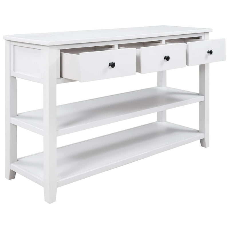 Retro Design Console Table with Two Open Shelves, Pine Solid Wood Frame and Legs for Living Room