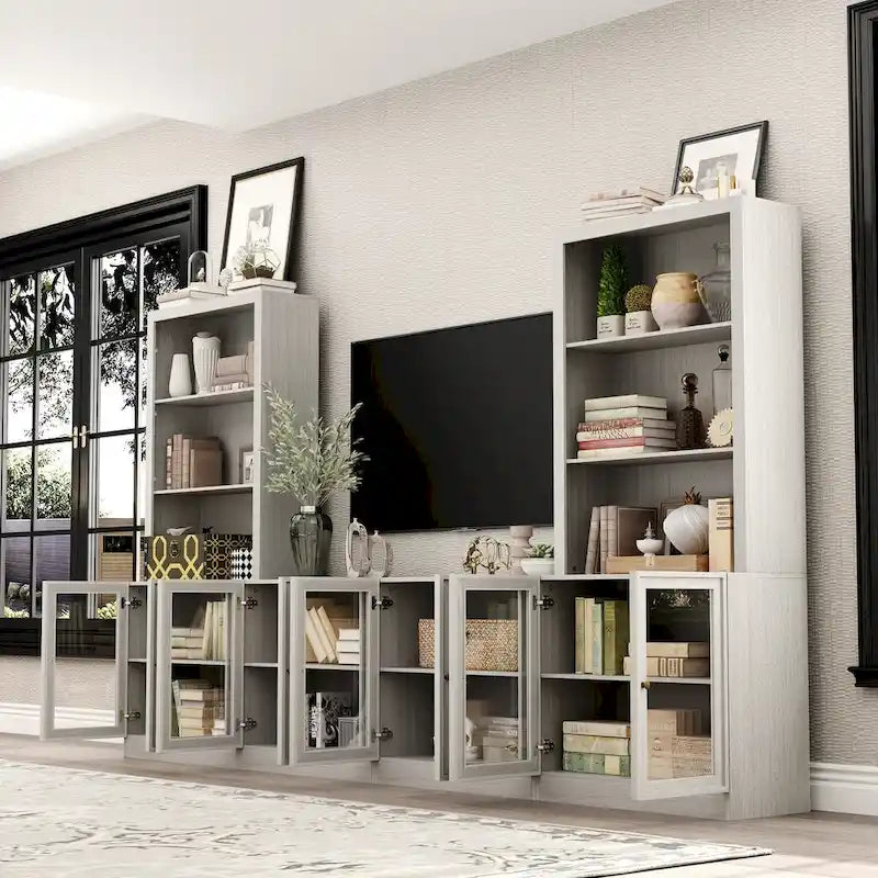 Home Media Center Sleek Design with Ample Shelving and Glass Accents