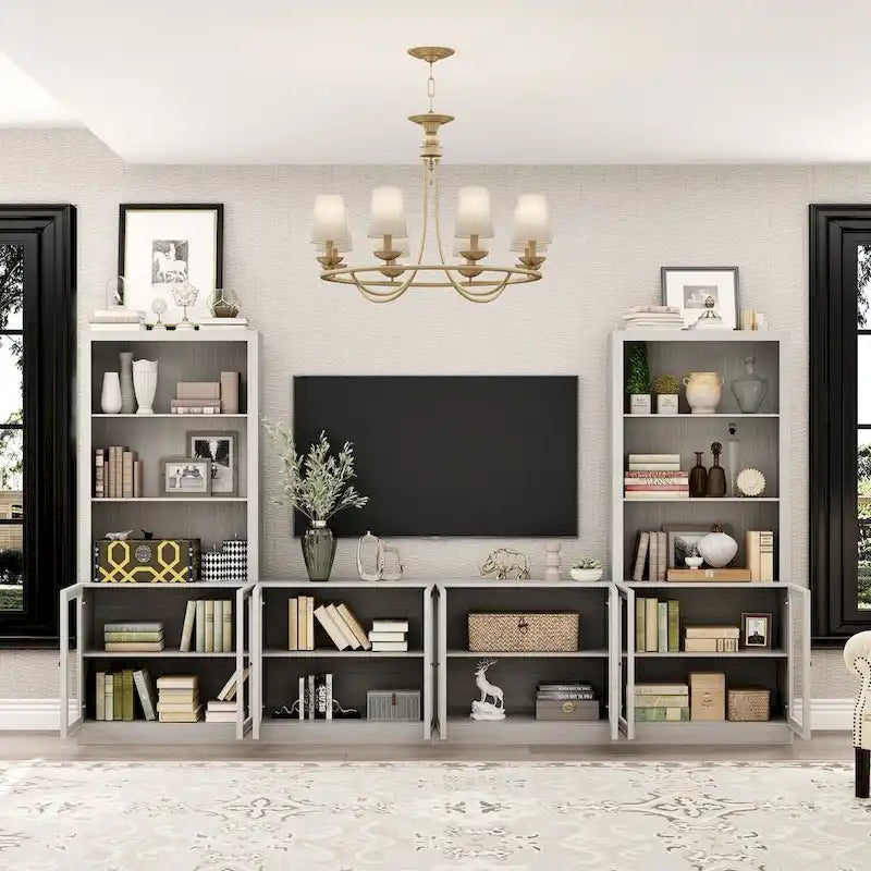 Home Media Center Sleek Design with Ample Shelving and Glass Accents