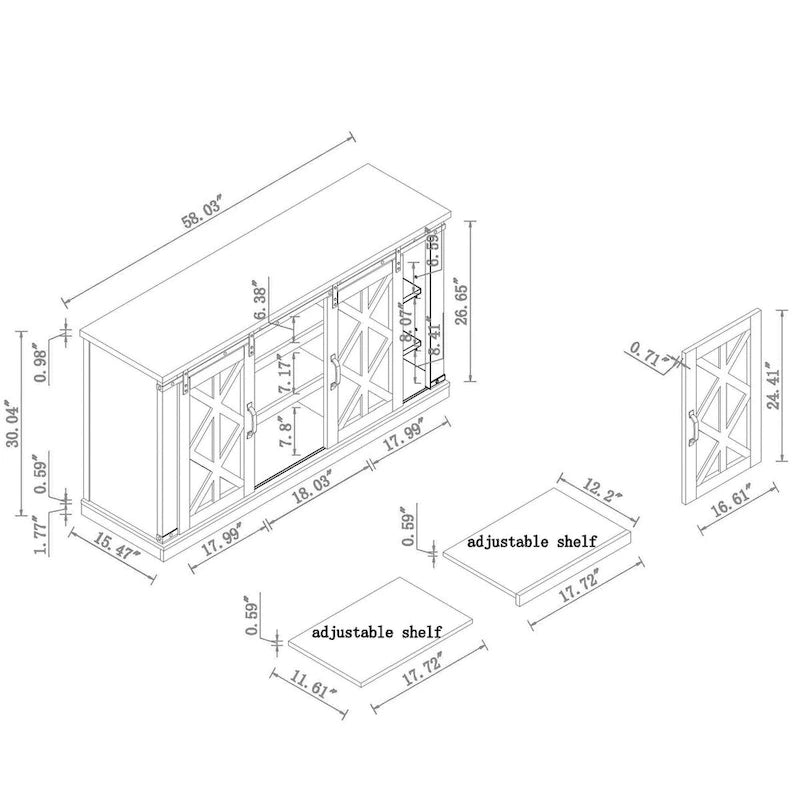 58 Farmhouse Sliding Barn Door TV Stand - Fits TVs up to 65 - 58 in Width
