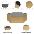 Glam Modern Wood Gold Hexagon Glass Top Coffee Table - 48 x 42 x 16