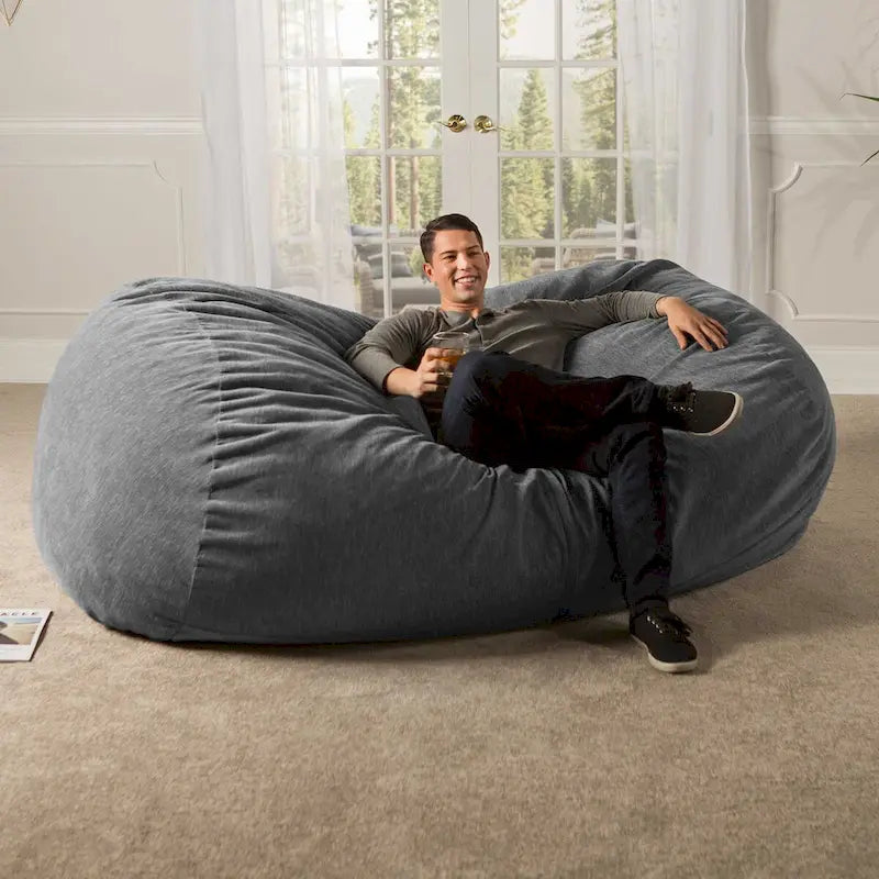 7 Foot Giant Bean Bag Sofa For Adults - Premium Chenille