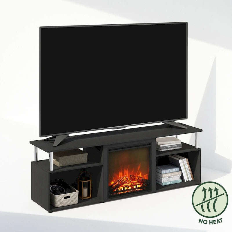 Furinno Jensen Open Storage No Heat Decorative Electric Fireplace TV Stand for TV up to 70 Inch