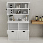 White 60 in. H Storage Cabinet, Two-Compartment Tilt-Out Dirty Laundry Basket Tall Bathroom Cabinet with 2 Adjustable Shelves