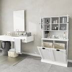 White 60 in. H Storage Cabinet, Two-Compartment Tilt-Out Dirty Laundry Basket Tall Bathroom Cabinet with 2 Adjustable Shelves