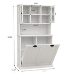 White 60 in. H Storage Cabinet, Two-Compartment Tilt-Out Dirty Laundry Basket Tall Bathroom Cabinet with 2 Adjustable Shelves