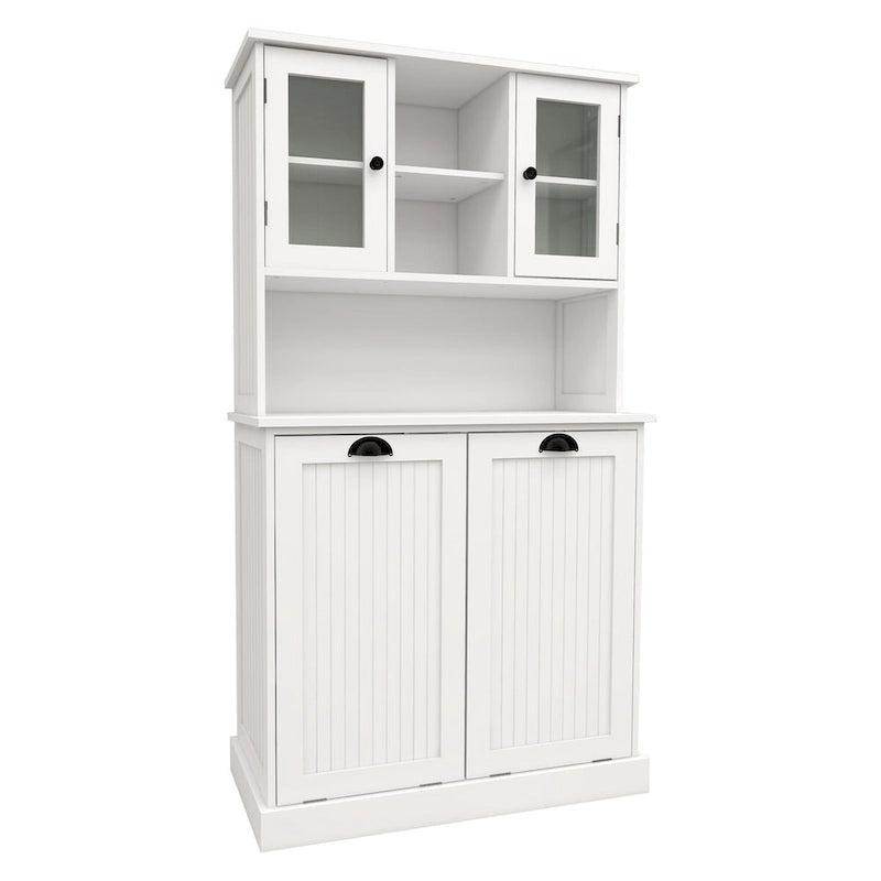 White 60 in. H Storage Cabinet, Two-Compartment Tilt-Out Dirty Laundry Basket Tall Bathroom Cabinet with 2 Adjustable Shelves