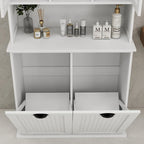 White 60 in. H Storage Cabinet, Two-Compartment Tilt-Out Dirty Laundry Basket Tall Bathroom Cabinet with 2 Adjustable Shelves