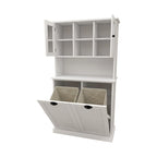 White 60 in. H Storage Cabinet, Two-Compartment Tilt-Out Dirty Laundry Basket Tall Bathroom Cabinet with 2 Adjustable Shelves