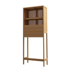 Over the Toilet Storage, 65 Tall Natural Bamboo Bathroom Shelf Organizer with 2 Door