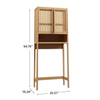 Over the Toilet Storage, 65 Tall Natural Bamboo Bathroom Shelf Organizer with 2 Door