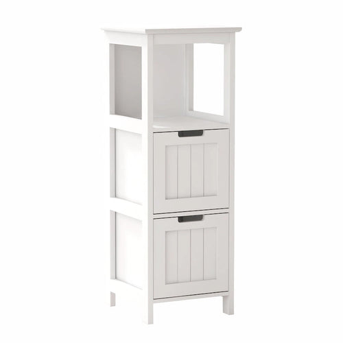 13W Narrow Floor Cabinet , 2-Drawer Bathroom Cabinet Organizer with Open Storage Shelf for Bath, Kitchen, Bedroom - White
