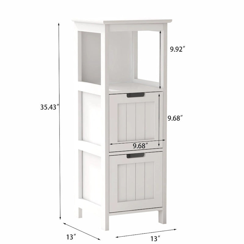 13W Narrow Floor Cabinet , 2-Drawer Bathroom Cabinet Organizer with Open Storage Shelf for Bath, Kitchen, Bedroom - White