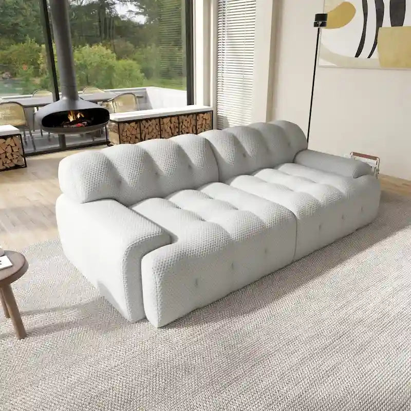 Modern Comfy Couch 3 Seater, Upholstered Floor Sofa 3D Textile Material Cloud Couch for Living Room, Apartment